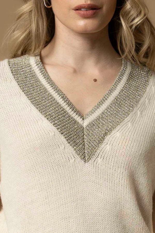 Maglia scollo a v KOCCA ALIGINA colore 40613 avorio - immagine 2