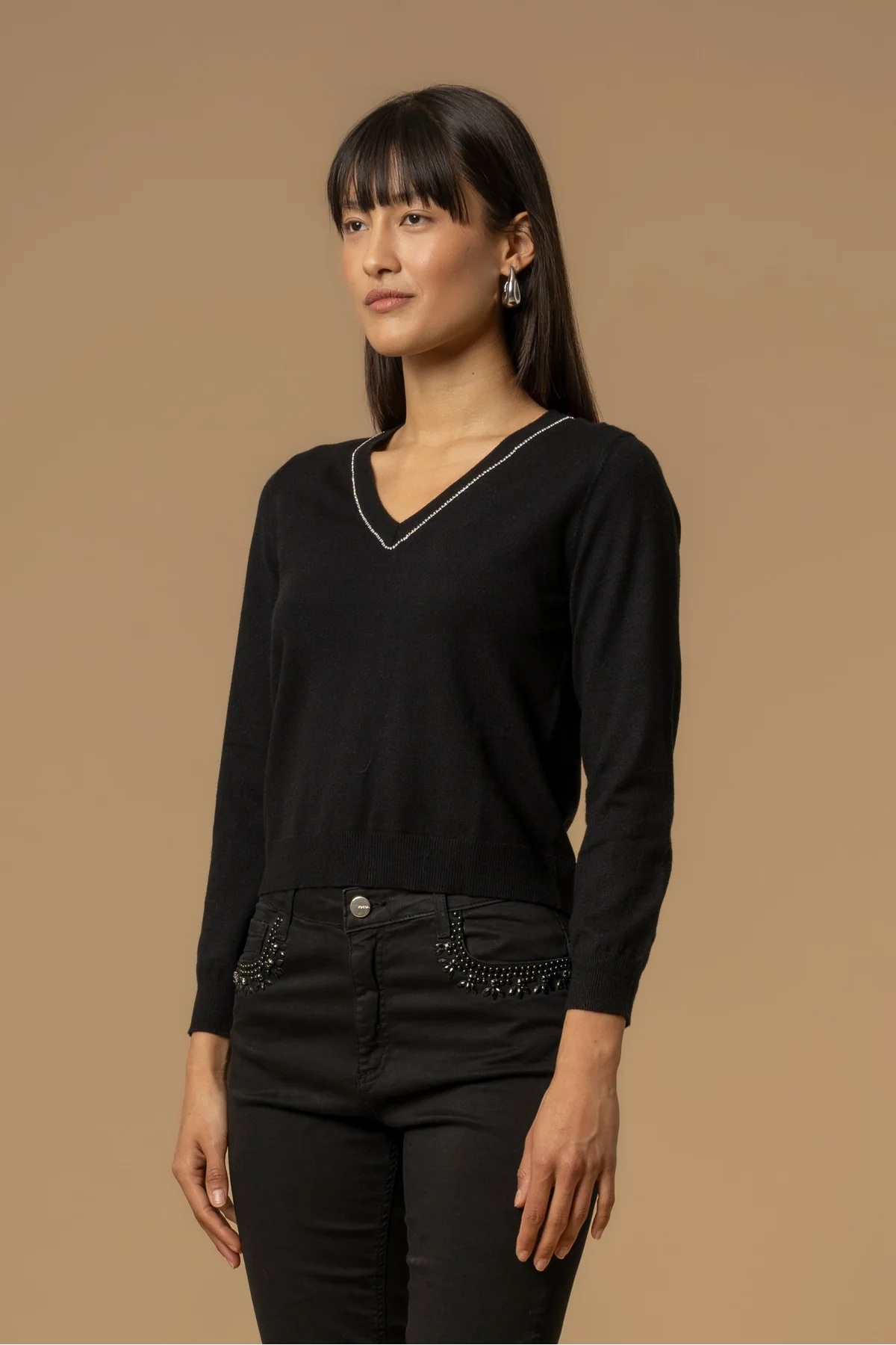 Maglia scollo a v KOCCA JORINDA colore 00016 nero - immagine 3